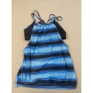 BIKINX Women's Medium Striped Tankini Top Only Blue Padded